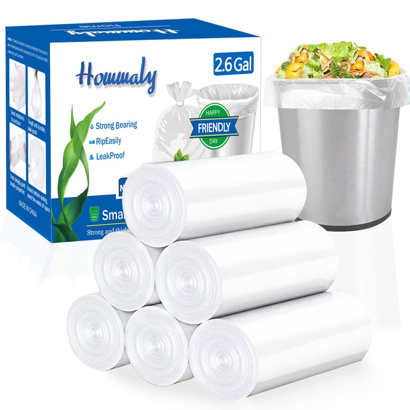 HOMMALY 2.6 Gallon Clear trash can liners 300 counts,Small trash bags garbage Bags, Extra Strong 2.6 Gal garbage Bags, Fit 10 liters trash Bin, bathroom trash can liners for Home Office bedroom(clear 300) - Image 1